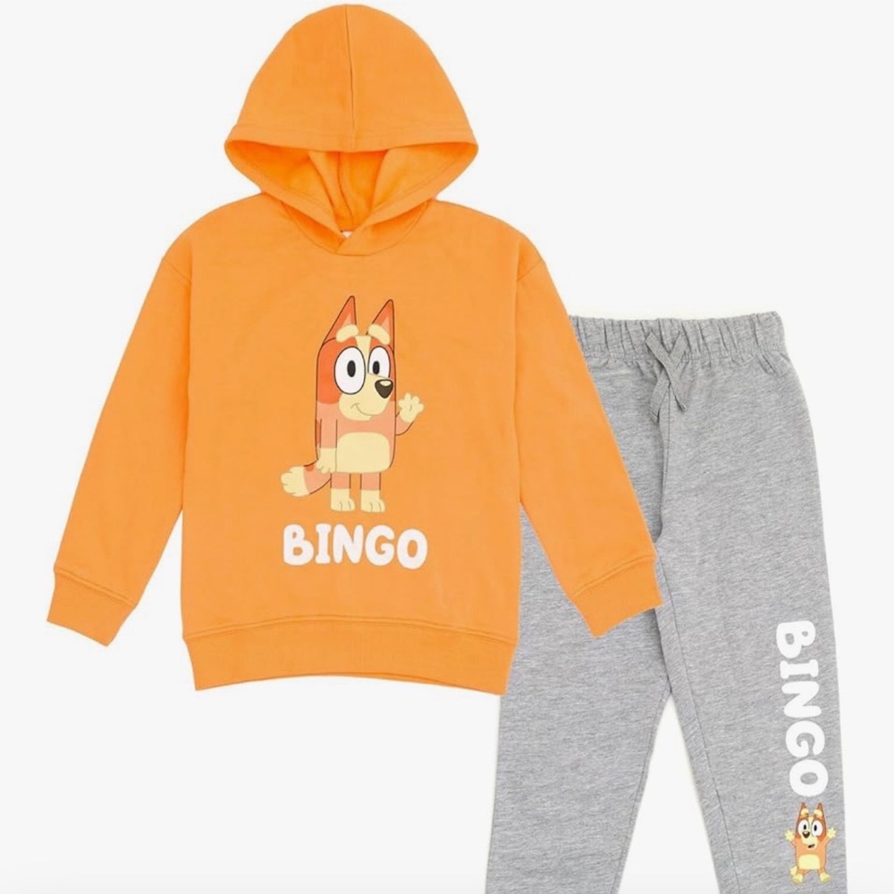 Bingo Kids Orange Hoodie and Gray Sweatpants Set Bluey 🧡